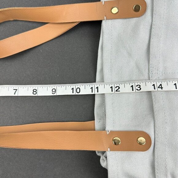 Feed Tote Bag Canvas Glacier Grey Tan Leather Gold Hardware Handbag No Closure - Picture 12 of 12